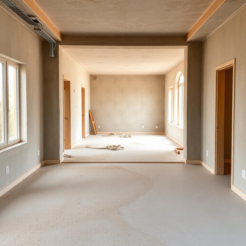 Post-construction cleanup removing fine dust from a newly renovated room