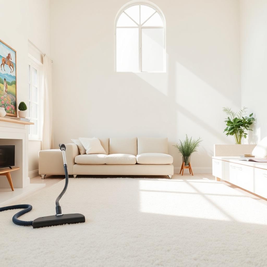 Spotless tidy living room with organized furniture and clean windows in soft daylight